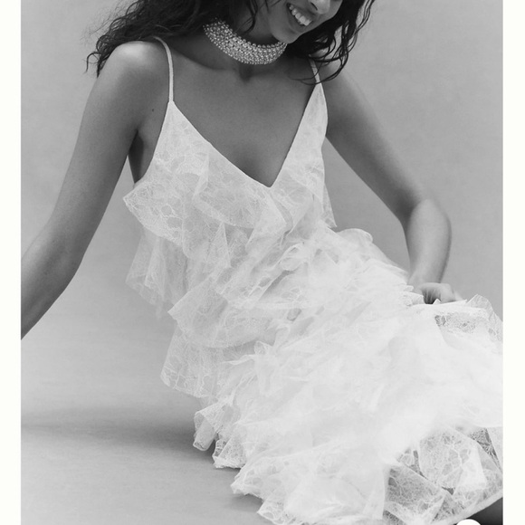 BHLDN Anthropologie White Lace Ruffle Dress 🤍 Like New 🤍 - Picture 6 of 8